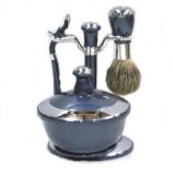 Kingsley Navy Blue & Chrome silver finished Shave Set